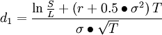 说明: d_1= \frac {\ln \frac{S}{L} + \left( r+0.5\bullet \sigma^2 \right)T}{\sigma\bullet \sqrt{T}}